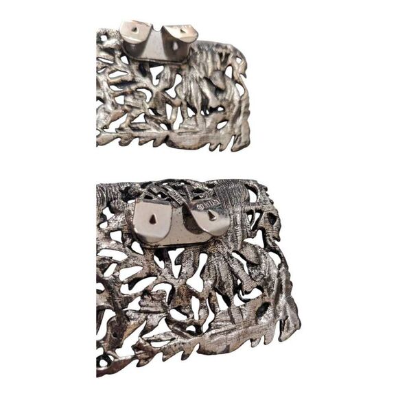 Vintage MUSI Shoe Clips Buckles Repousse Set Of 2 Floral Leaf Silver Tone - Picture 3 of 4